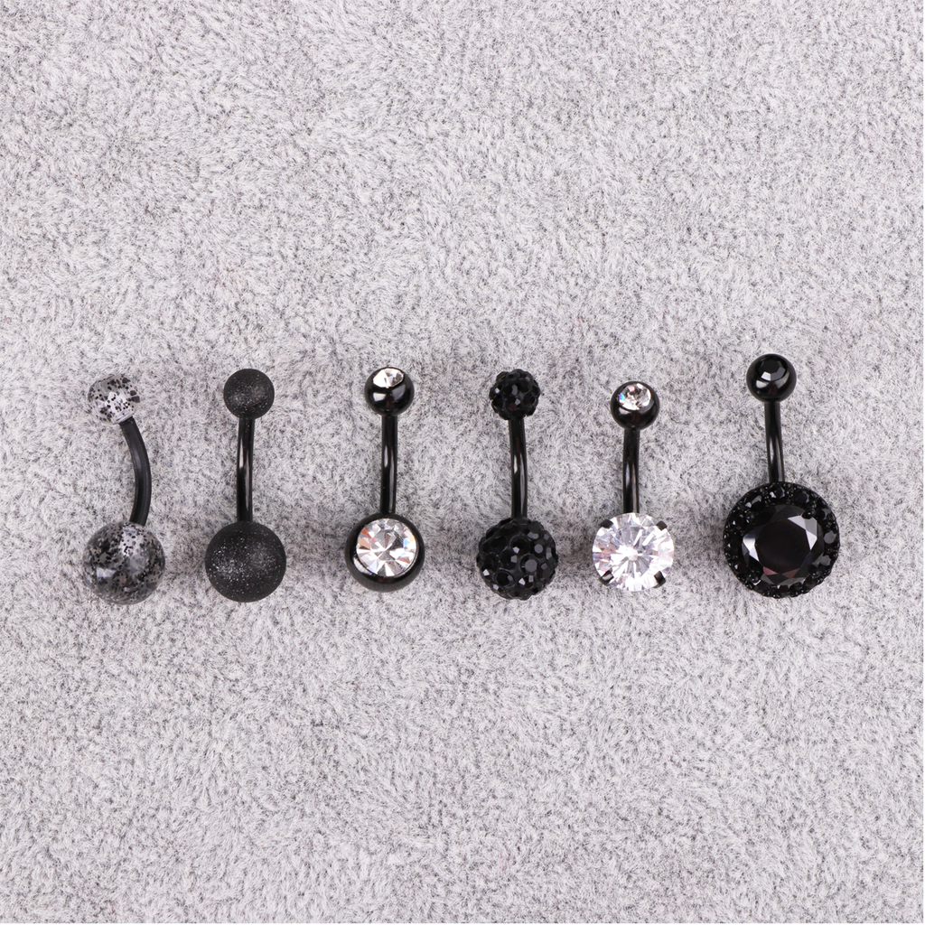 6PCS 14G Stainless Steel Rose Red Belly Button Rings For Men Women Girls Mixed Navel Rings Body Piercing Jewelry